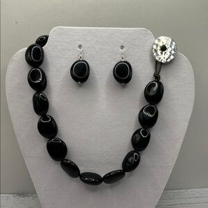 Chaps Black Beaded Necklace and Earring Set Vintage Black Chunky Oversized